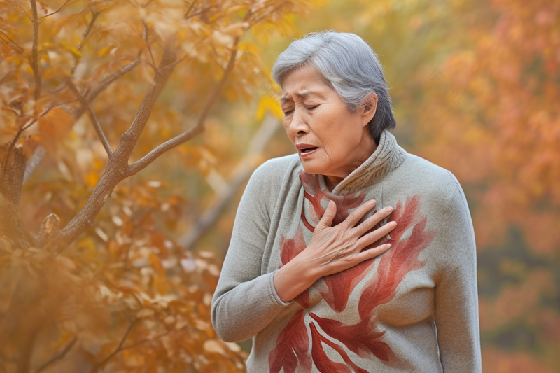 黄色亚洲老年人女性老奶奶用手捂着胸口疼痛摄影背景,高清,摄影图,摄影图片,图片大全,摄影图免费下载